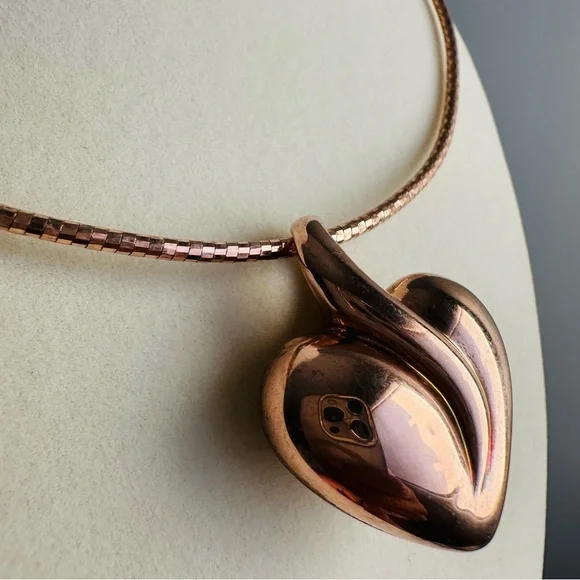 Rose Gold Vermeil 925 Omega Necklace with Heart Pendant - Picture 2 of 15
